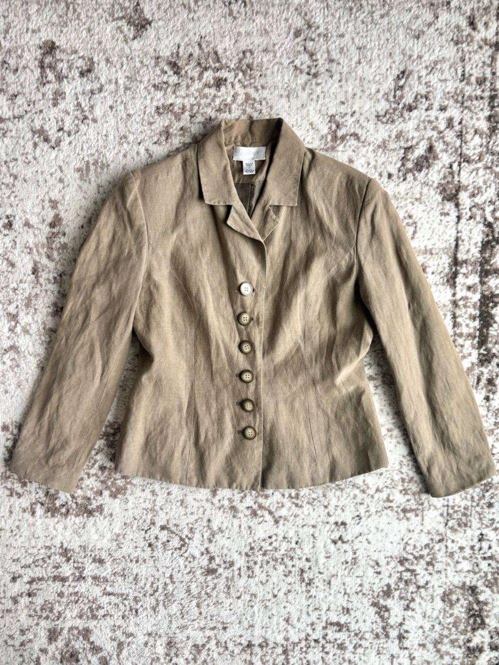 Vintage Mulberry 100% Silk Khaki/Olive Tailored Button Jacket